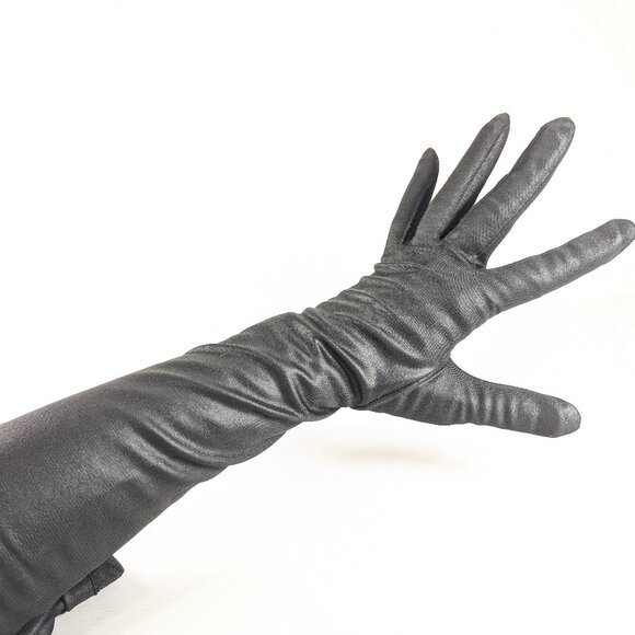 Vintage "NYLONS BY AUSTIN" Canadian black fabric opera gloves size 7.5 - Picture 8 of 11